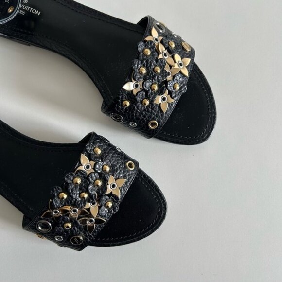 LOUIS VUITTON TROPICAL BLOOM SANDALS SHOES SZ 37 BLACK BNIB LIMITED EDITION - Picture 5 of 9